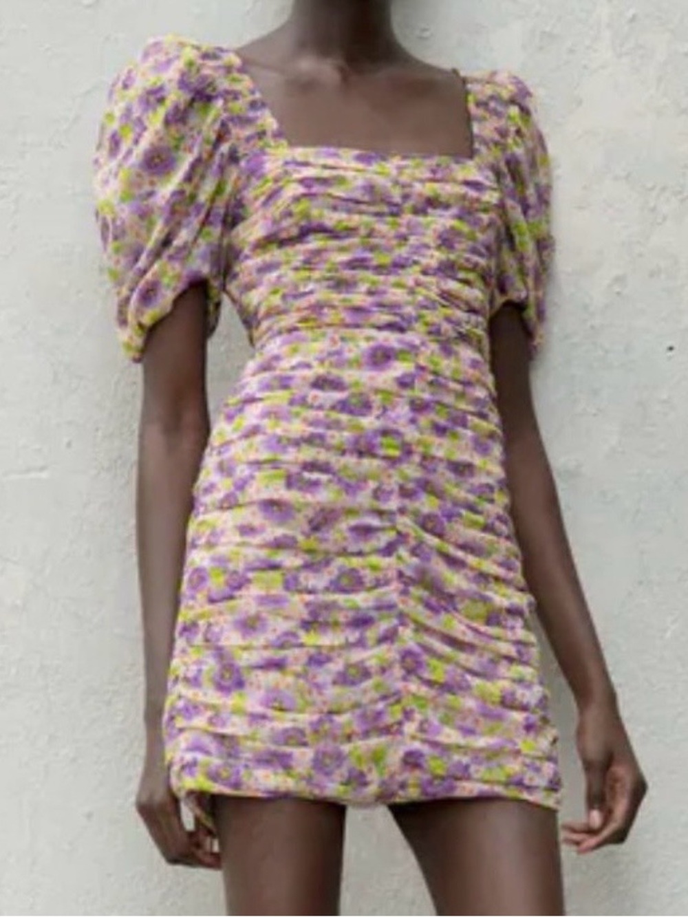 Zara TRF Draped Floral Mini Dress Purple Size S